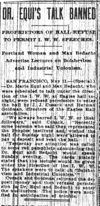 Equi Talk Banned: Oregonian May 12 1919
